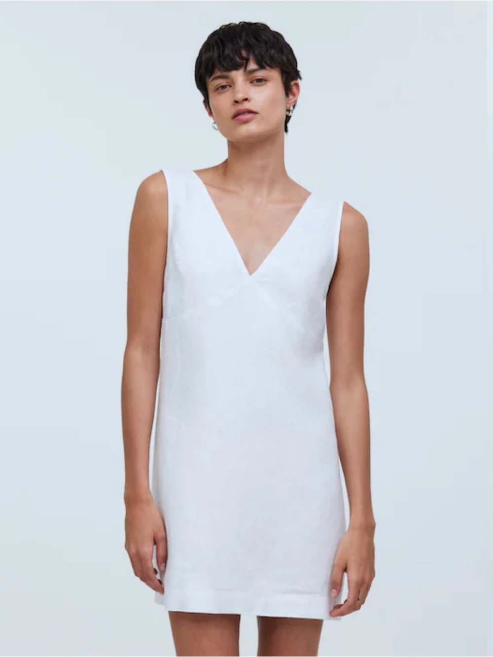 Madewell White Ariana V-Neck Linen Mini Dress